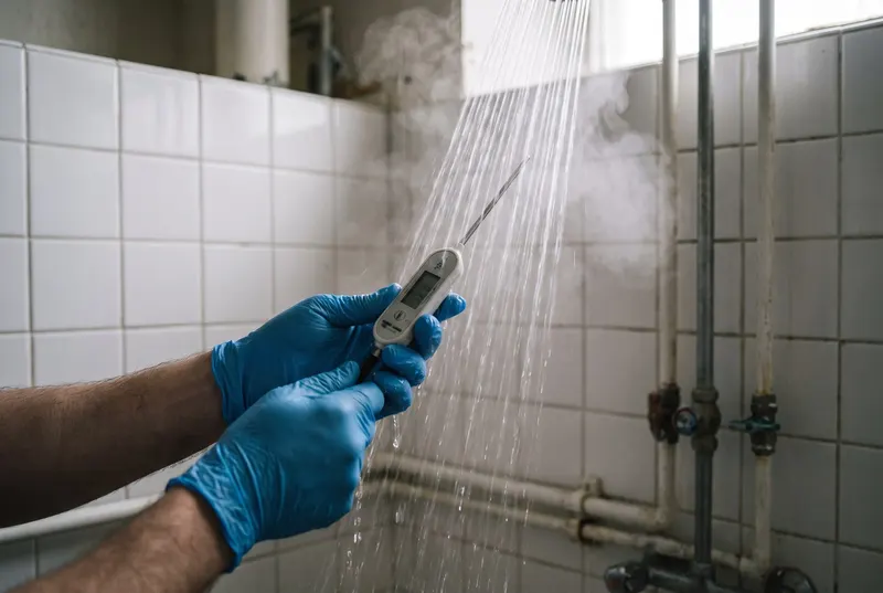 Mesure de la température de l’eau chaude à la douche d’un établissement de santé